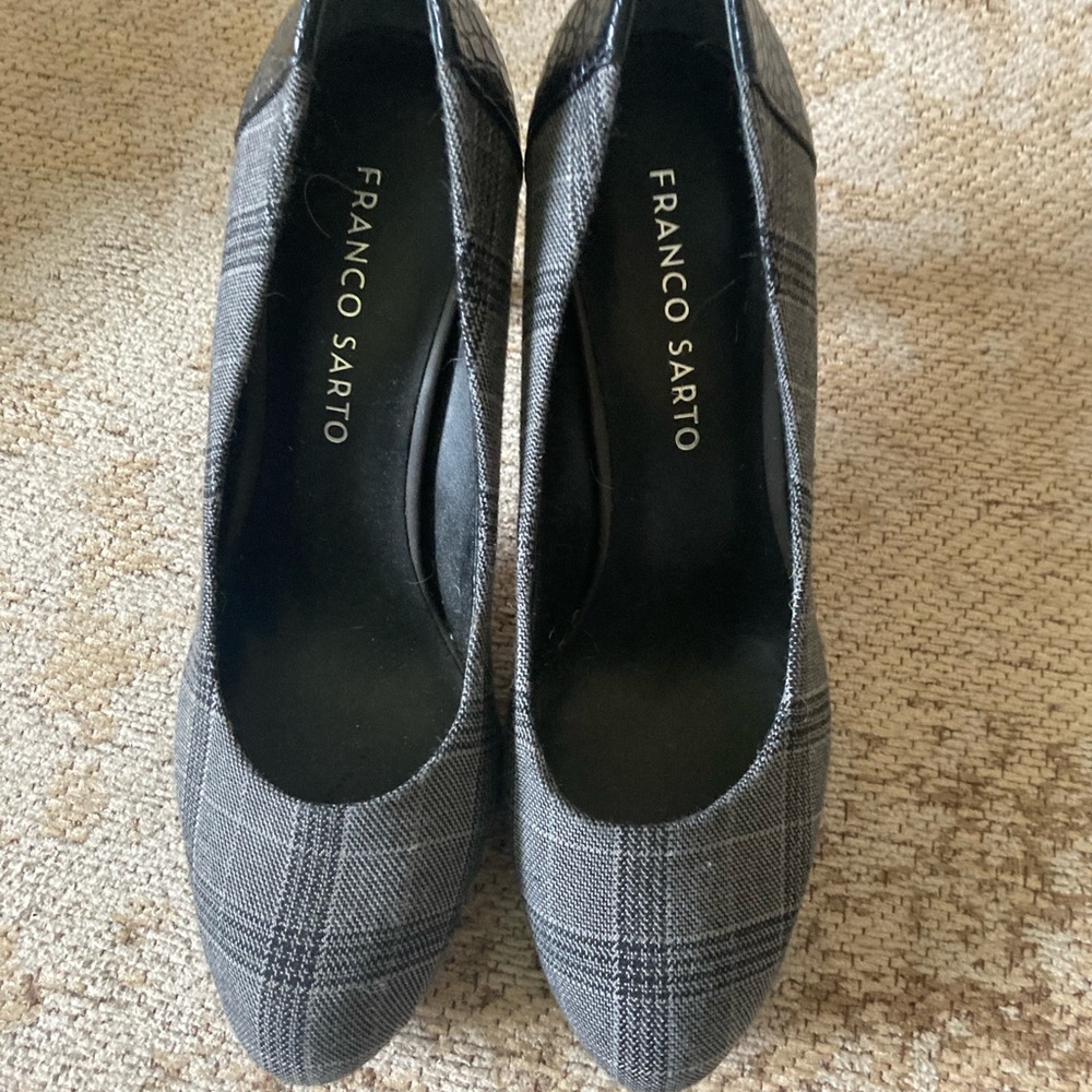 Franco Sarto plaid with leather high heels. New never worn
